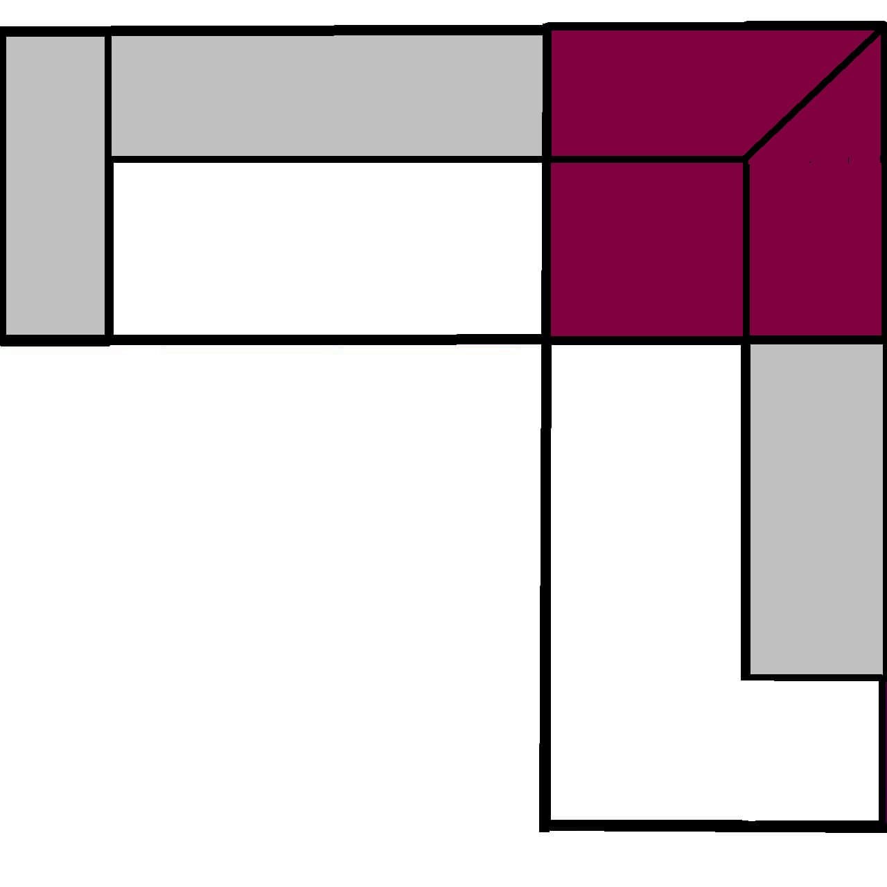 Ecke rechts 119x119cm Anbausofa links